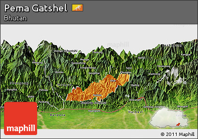 Political Panoramic Map of Pema Gatshel, satellite outside