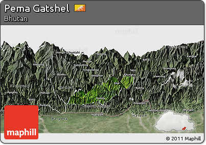 Satellite Panoramic Map of Pema Gatshel, semi-desaturated