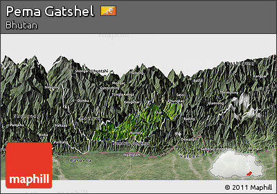 Satellite Panoramic Map of Pema Gatshel, semi-desaturated