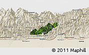 Satellite Panoramic Map of Pema Gatshel, shaded relief outside