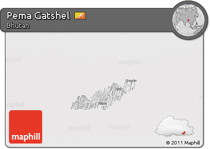 Silver Style Panoramic Map of Pema Gatshel, single color outside