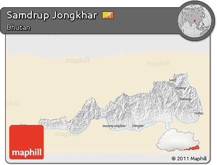 Classic Style 3D Map of Samdrup Jongkhar, single color outside