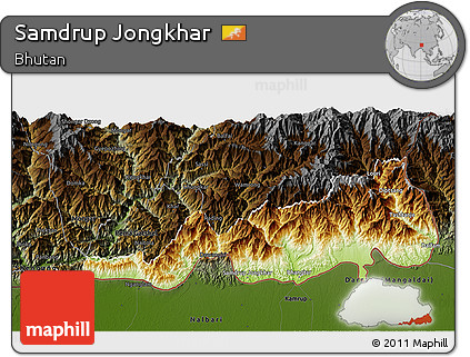 Physical 3D Map of Samdrup Jongkhar, darken
