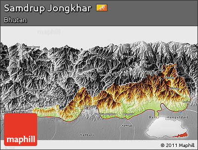 Physical 3D Map of Samdrup Jongkhar, desaturated
