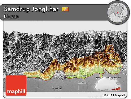 Physical 3D Map of Samdrup Jongkhar, desaturated