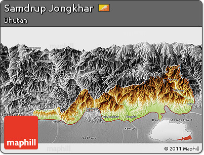 Physical 3D Map of Samdrup Jongkhar, desaturated