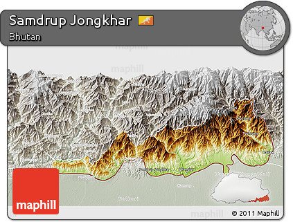 Physical 3D Map of Samdrup Jongkhar, lighten, semi-desaturated