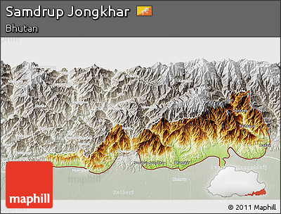 Physical 3D Map of Samdrup Jongkhar, lighten, semi-desaturated