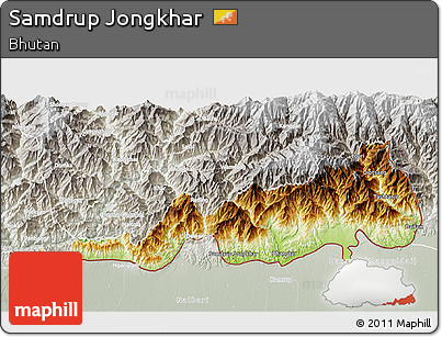 Physical 3D Map of Samdrup Jongkhar, lighten, semi-desaturated