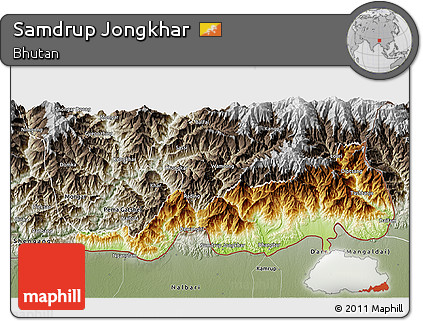 Physical 3D Map of Samdrup Jongkhar, semi-desaturated