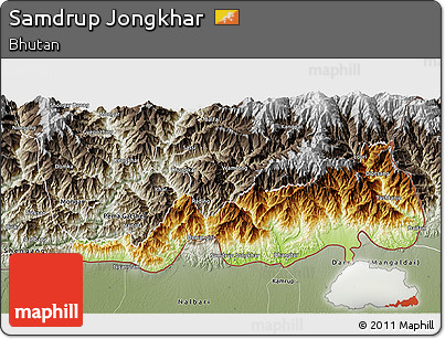 Physical 3D Map of Samdrup Jongkhar, semi-desaturated