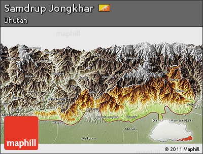 Physical 3D Map of Samdrup Jongkhar, semi-desaturated