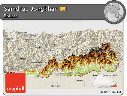 Physical 3D Map of Samdrup Jongkhar, shaded relief outside