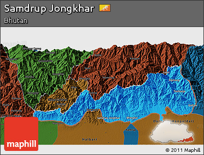 Political 3D Map of Samdrup Jongkhar, darken