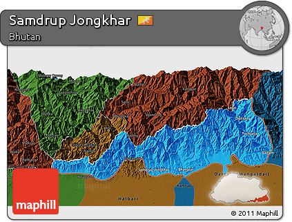 Political 3D Map of Samdrup Jongkhar, darken