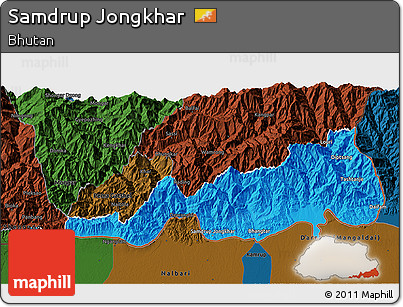 Political 3D Map of Samdrup Jongkhar, darken