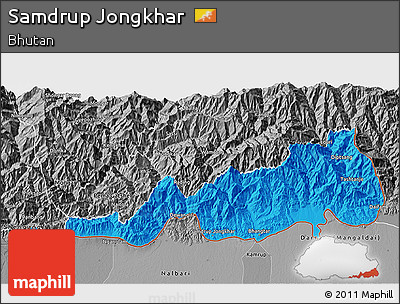 Political 3D Map of Samdrup Jongkhar, desaturated