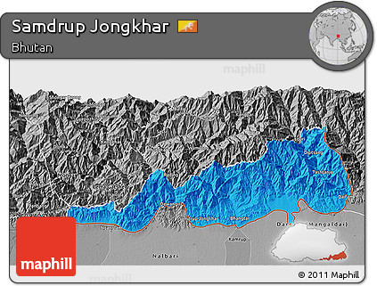 Political 3D Map of Samdrup Jongkhar, desaturated
