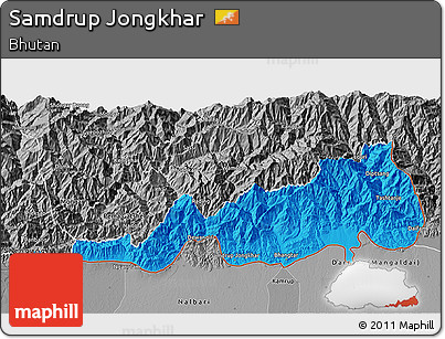 Political 3D Map of Samdrup Jongkhar, desaturated