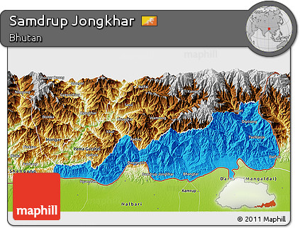 Political 3D Map of Samdrup Jongkhar, physical outside