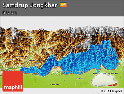 Political 3D Map of Samdrup Jongkhar, physical outside