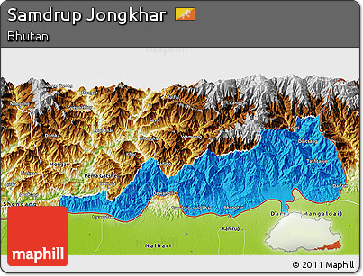 Political 3D Map of Samdrup Jongkhar, physical outside