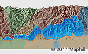 Political 3D Map of Samdrup Jongkhar, semi-desaturated