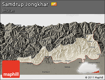 Shaded Relief 3D Map of Samdrup Jongkhar, darken