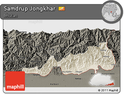Shaded Relief 3D Map of Samdrup Jongkhar, darken