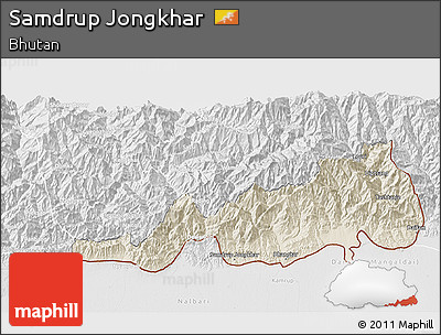 Shaded Relief 3D Map of Samdrup Jongkhar, lighten, desaturated