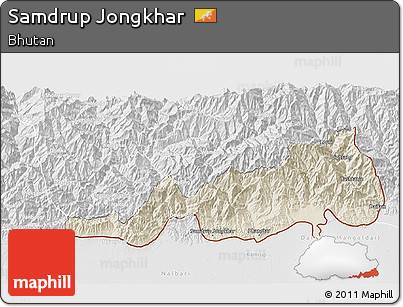 Shaded Relief 3D Map of Samdrup Jongkhar, lighten, desaturated