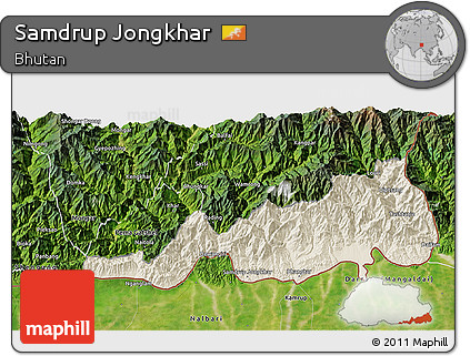 Shaded Relief 3D Map of Samdrup Jongkhar, satellite outside