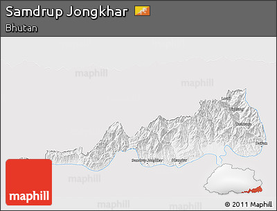 Silver Style 3D Map of Samdrup Jongkhar, single color outside