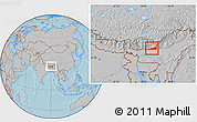 Gray Location Map of Samdrup Jongkhar, within the entire country, hill shading