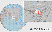 Gray Location Map of Samdrup Jongkhar, highlighted country, within the entire country, hill shading