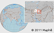 Gray Location Map of Samdrup Jongkhar, highlighted country, hill shading