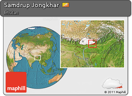 Satellite Location Map of Samdrup Jongkhar, highlighted country