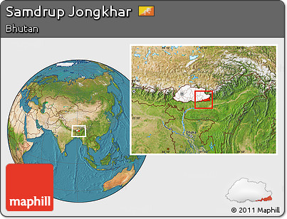 Satellite Location Map of Samdrup Jongkhar, highlighted country