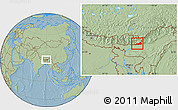 Savanna Style Location Map of Samdrup Jongkhar, within the entire country, hill shading