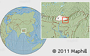 Savanna Style Location Map of Samdrup Jongkhar, highlighted country, hill shading