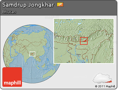 Savanna Style Location Map of Samdrup Jongkhar, hill shading