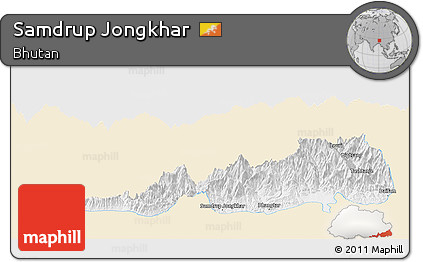 Classic Style Panoramic Map of Samdrup Jongkhar, single color outside