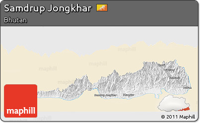 Classic Style Panoramic Map of Samdrup Jongkhar, single color outside