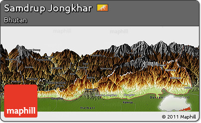 Physical Panoramic Map of Samdrup Jongkhar, darken