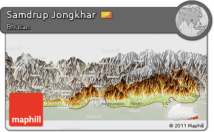 Physical Panoramic Map of Samdrup Jongkhar, lighten, semi-desaturated