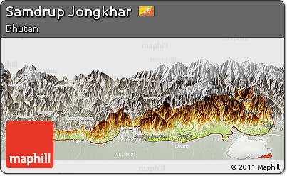 Physical Panoramic Map of Samdrup Jongkhar, lighten, semi-desaturated