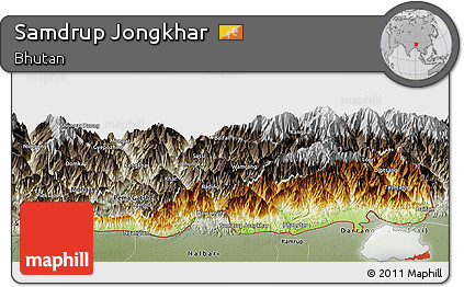 Physical Panoramic Map of Samdrup Jongkhar, semi-desaturated