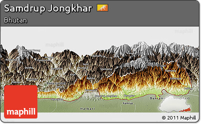 Physical Panoramic Map of Samdrup Jongkhar, semi-desaturated