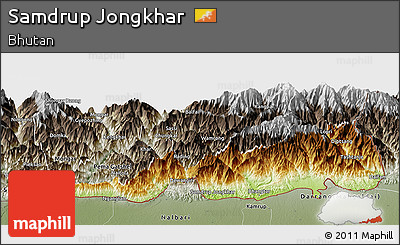Physical Panoramic Map of Samdrup Jongkhar, semi-desaturated