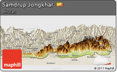 Physical Panoramic Map of Samdrup Jongkhar, shaded relief outside